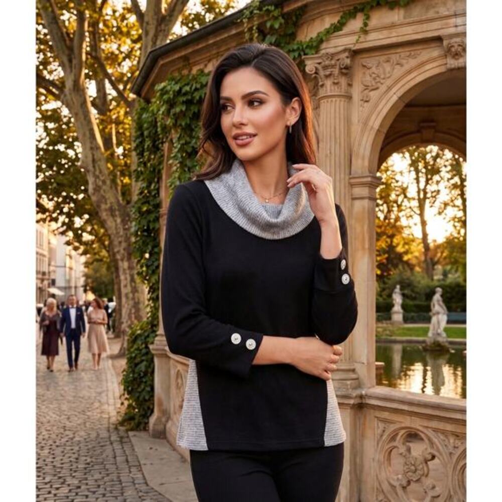 Vintage Rose black and gray cowl neck tunic Size small
